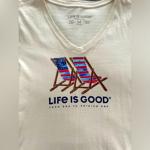 Life Is Good Crusher-Lite short-sleeve V-neck tee, womens medium, cream-colored - Picture 5 of 5